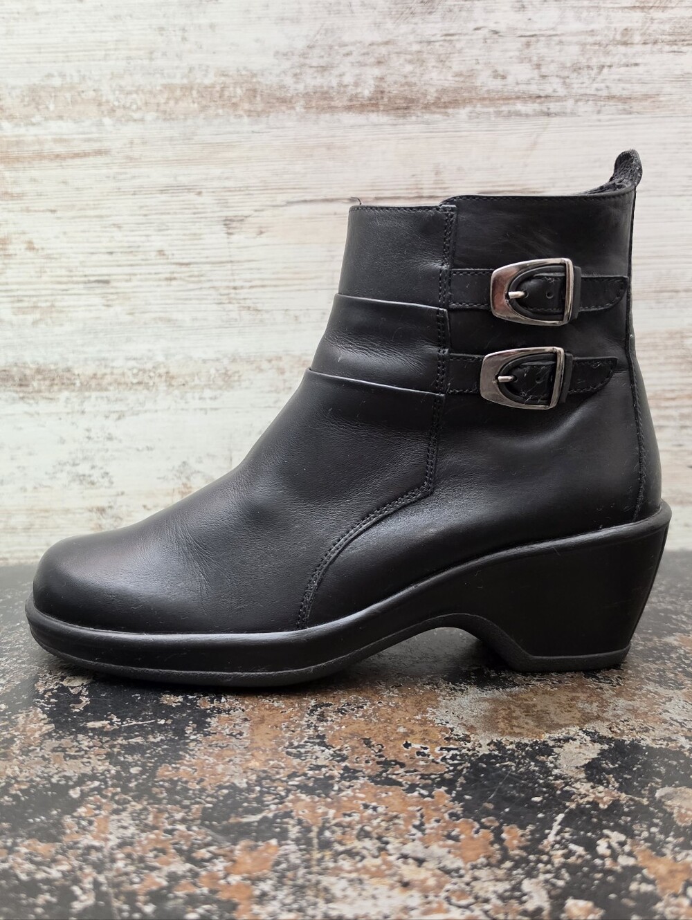 Womens Dansko Motorcycle Boots Sz 7.5 38 Used Black Leather Side Zip Bootie